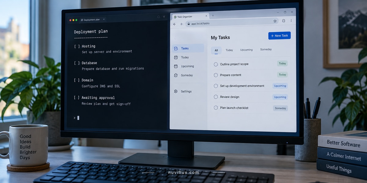 Original wide concept scene for build a cli to deploy ai agents.