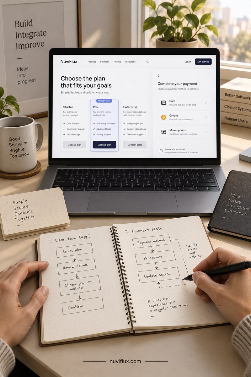 Original vertical concept scene for build crypto-payment saas with binance pay boilerplate.