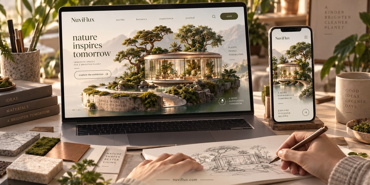 Original concept scene for build interactive 3d landing pages with ai assets.
