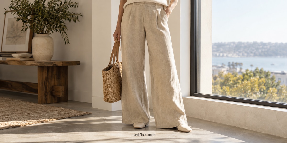 Original wide concept scene for sell digital wide-leg pants sewing patterns.